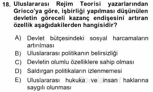 Uluslararası İlişkiler Kuramları 2 2015 - 2016 Ara Sınavı 18.Soru