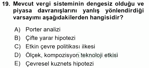 Doğal Kaynaklar ve Çevre Ekonomisi 2017 - 2018 Dönem Sonu Sınavı 19.Soru