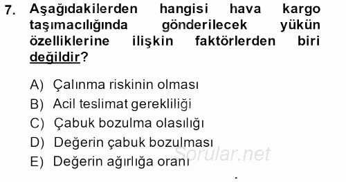 Ulaştırma Sistemleri 2013 - 2014 Dönem Sonu Sınavı 7.Soru