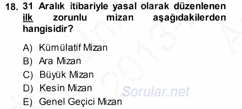 Genel Muhasebe 1 2013 - 2014 Ara Sınavı 18.Soru