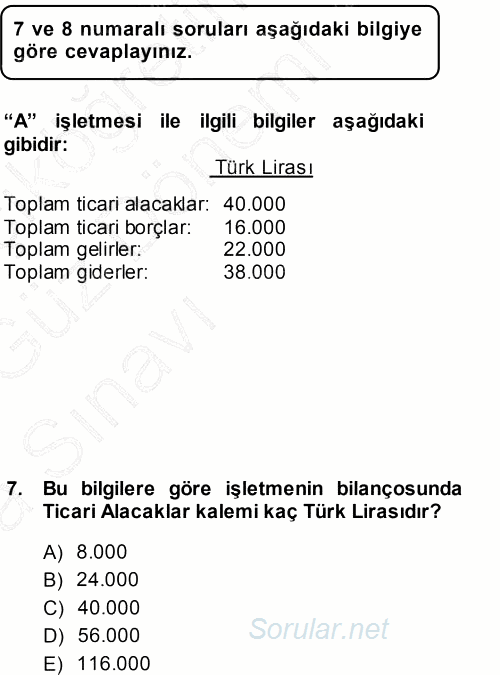 Genel Muhasebe 1 2013 - 2014 Ara Sınavı 7.Soru