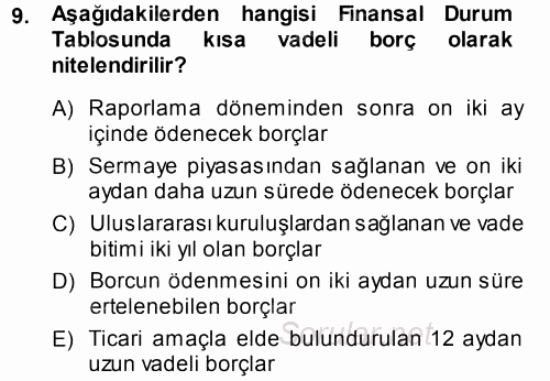 Genel Muhasebe 1 2013 - 2014 Ara Sınavı 9.Soru