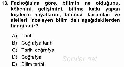 Tarihi Coğrafya 2016 - 2017 Ara Sınavı 13.Soru