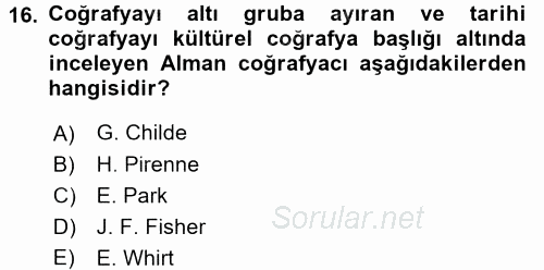 Tarihi Coğrafya 2016 - 2017 Ara Sınavı 16.Soru