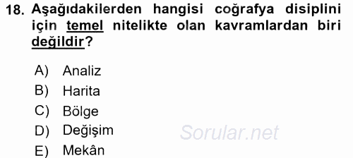 Tarihi Coğrafya 2016 - 2017 Ara Sınavı 18.Soru