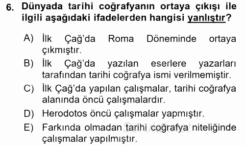 Tarihi Coğrafya 2016 - 2017 Ara Sınavı 6.Soru