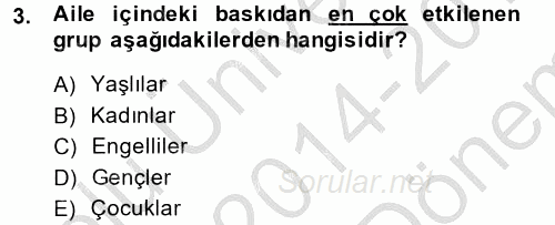 Sosyal Sorunlar 2014 - 2015 Dönem Sonu Sınavı 3.Soru