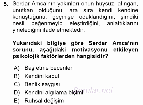 Psiko-Sosyal Rehabilitasyon 2016 - 2017 Dönem Sonu Sınavı 5.Soru