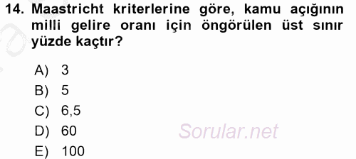 Maliye Politikası 2016 - 2017 Ara Sınavı 14.Soru