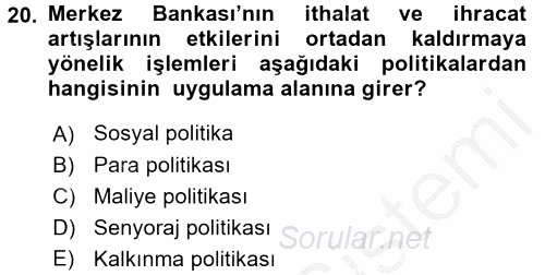 Maliye Politikası 2016 - 2017 Ara Sınavı 20.Soru