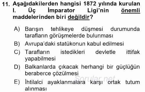 Siyasi Tarih 1 2016 - 2017 Dönem Sonu Sınavı 11.Soru