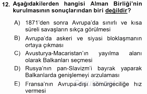 Siyasi Tarih 1 2016 - 2017 Dönem Sonu Sınavı 12.Soru