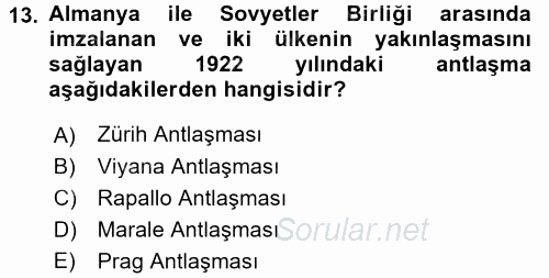 Siyasi Tarih 1 2016 - 2017 Dönem Sonu Sınavı 13.Soru