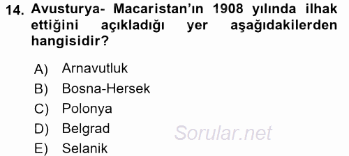 Siyasi Tarih 1 2016 - 2017 Dönem Sonu Sınavı 14.Soru