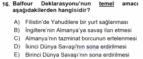 Siyasi Tarih 1 2016 - 2017 Dönem Sonu Sınavı 16.Soru