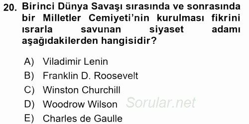 Siyasi Tarih 1 2016 - 2017 Dönem Sonu Sınavı 20.Soru