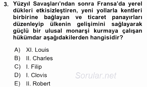 Siyasi Tarih 1 2016 - 2017 Dönem Sonu Sınavı 3.Soru
