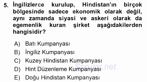 Siyasi Tarih 1 2016 - 2017 Dönem Sonu Sınavı 5.Soru