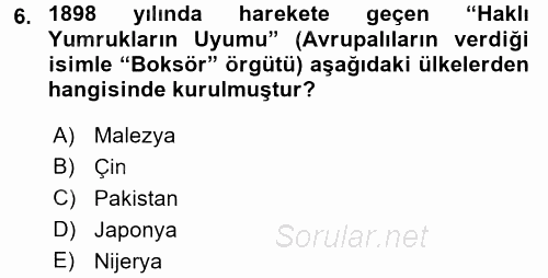 Siyasi Tarih 1 2016 - 2017 Dönem Sonu Sınavı 6.Soru