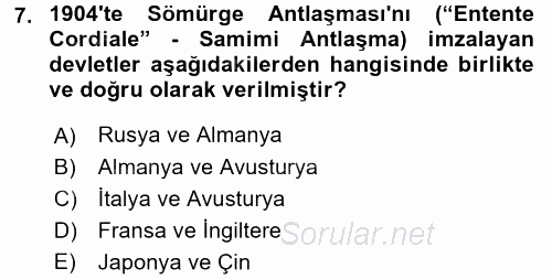 Siyasi Tarih 1 2016 - 2017 Dönem Sonu Sınavı 7.Soru