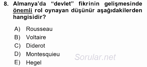 Siyasi Tarih 1 2016 - 2017 Dönem Sonu Sınavı 8.Soru