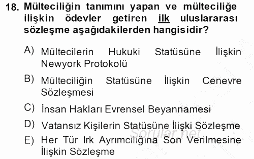 Sosyal Hizmet Mevzuatı 2013 - 2014 Dönem Sonu Sınavı 18.Soru