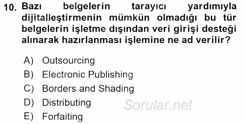 Dosyalama Arşivleme 2015 - 2016 Dönem Sonu Sınavı 10.Soru