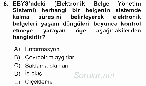 Dosyalama Arşivleme 2015 - 2016 Dönem Sonu Sınavı 8.Soru