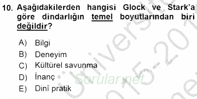 Sosyoloji 1 2015 - 2016 Dönem Sonu Sınavı 10.Soru
