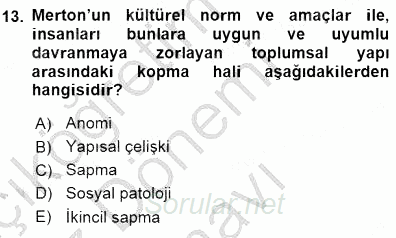 Sosyoloji 1 2015 - 2016 Dönem Sonu Sınavı 13.Soru