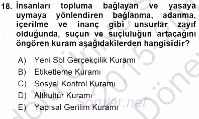 Sosyoloji 1 2015 - 2016 Dönem Sonu Sınavı 18.Soru