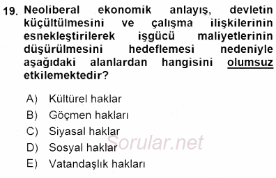 Sosyoloji 1 2015 - 2016 Dönem Sonu Sınavı 19.Soru