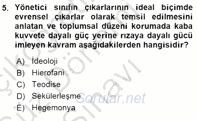 Sosyoloji 1 2015 - 2016 Dönem Sonu Sınavı 5.Soru