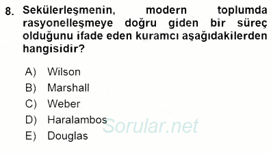 Sosyoloji 1 2015 - 2016 Dönem Sonu Sınavı 8.Soru