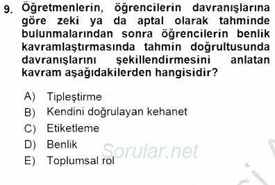 Sosyoloji 1 2015 - 2016 Dönem Sonu Sınavı 9.Soru