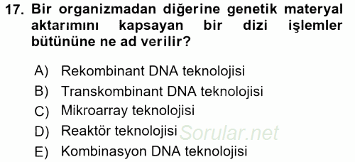 Temel Veteriner Genetik 2015 - 2016 Tek Ders Sınavı 17.Soru