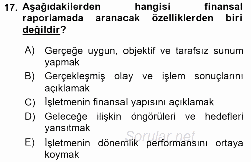 Lojistik Maliyetleri ve Raporlama 2 2017 - 2018 Ara Sınavı 17.Soru