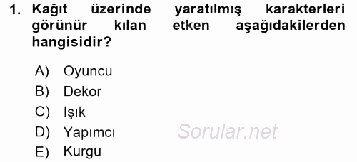 Film ve Video Kültürü 2016 - 2017 3 Ders Sınavı 1.Soru