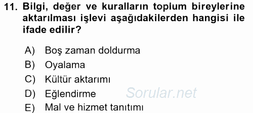 Film ve Video Kültürü 2016 - 2017 3 Ders Sınavı 11.Soru