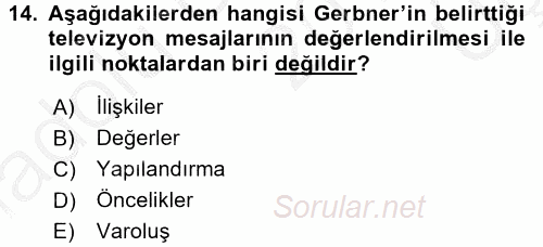 Film ve Video Kültürü 2016 - 2017 3 Ders Sınavı 14.Soru