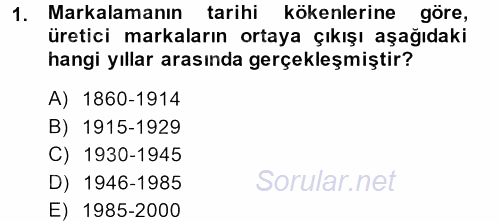 Marka ve Yönetimi 2013 - 2014 Ara Sınavı 1.Soru