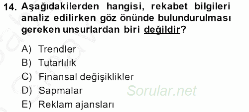 Marka ve Yönetimi 2013 - 2014 Ara Sınavı 14.Soru