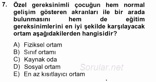 Özel Öğretim Yöntemleri 2 2012 - 2013 Dönem Sonu Sınavı 7.Soru
