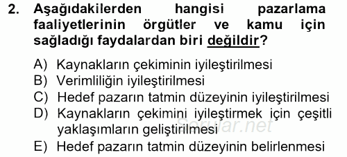 Sağlık Hizmetleri Pazarlaması 2014 - 2015 Tek Ders Sınavı 2.Soru