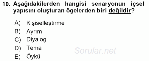 Radyo ve Televizyonda Program Yapımı 2017 - 2018 Dönem Sonu Sınavı 10.Soru