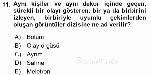 Radyo ve Televizyonda Program Yapımı 2017 - 2018 Dönem Sonu Sınavı 11.Soru