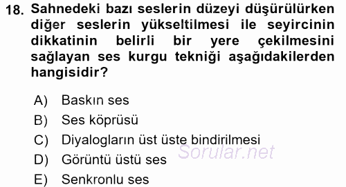 Radyo ve Televizyonda Program Yapımı 2017 - 2018 Dönem Sonu Sınavı 18.Soru