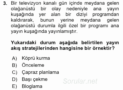 Radyo ve Televizyonda Program Yapımı 2017 - 2018 Dönem Sonu Sınavı 3.Soru