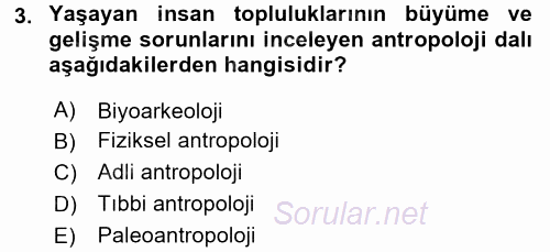 Antropoloji 2017 - 2018 3 Ders Sınavı 3.Soru