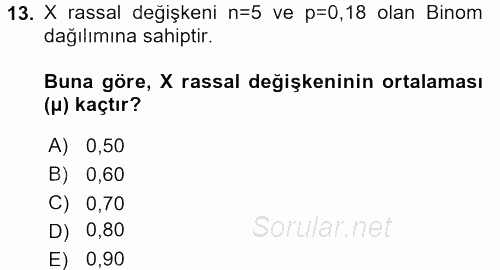 İstatistik 1 2017 - 2018 3 Ders Sınavı 13.Soru